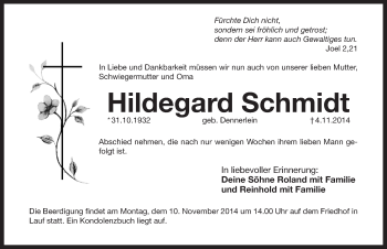 Traueranzeige von Hildegard Schmidt von Pegnitz-Zeitung